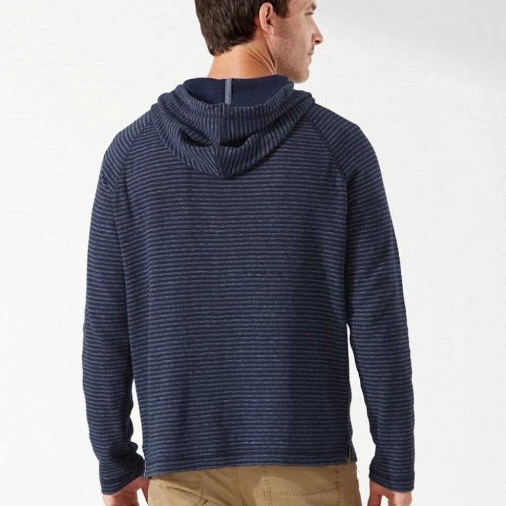 Tommy Bahama Stinson Stripe Pullover Hoodie Sweater Mens Medium Ocean Deep - Picture 2 of 8